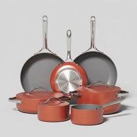 Ensemble de casseroles et poêles en aluminium multi-pièces, revêtement céramique antiadhésif, base multicouche, poignées en acier inoxydable, compatible lave-vaisselle et four, pour la maison