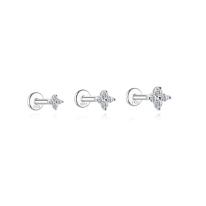 Pendientes Planos de Moissanita Floral Hipoalergénicos de Plata Esterlina S925 para Uso Diario, Ideales para Piercings de Cartílago y Hélix - Product Image 3