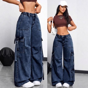 Jeans <span class=keywords><strong>Cargo</strong></span> Casual da <span class=keywords><strong>Donna</strong></span> a Vita Alta, Multi-Tasche, in Denim, Asciugatura Rapida, Vestibilità Regolare, Vendita all'Ingrosso - Product Image 4