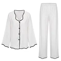 Solid Button Up Seiden pyjamas Bluse & Hose Damen Designer Custom Luxus Satin Pyjamas
