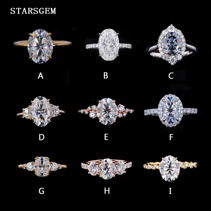 Starsgem แหวนทองตราสัญลักษณ์ของผู้หญิง,แหวนเพชรทอง Eternity 10K 14K 18K รูปทรงวงรี
