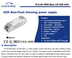 Controlador LED de Corriente Constante EAGLERISE FLS-42-1050 Azul LD-CSB ADV 42W 150‑1050mA Casambi, Regulable por Pulsación, AC198‑264Vac IP - Product Image 2