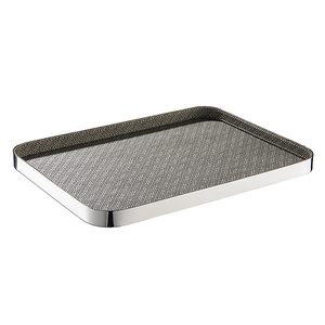 Plateau de service en métal pour hôtel plateau de rangement personnalisé en <span class=keywords><strong>acier</strong></span> inoxydable 304 argenté de luxe léger plateau de service pour hôtel en cuir <span class=keywords><strong>gris</strong></span> haut de gamme - Product Image 3