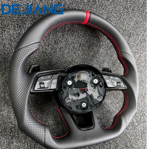 Volante Deportivo de Cuero con Base Plana Personalizado para <span class=keywords><strong>Audi</strong></span> 2014 2015 2016 S6 S7 A4 A5 A6 A7 Q3 Q5 A3 S3 S8 con Franja Roja - Product Image 4