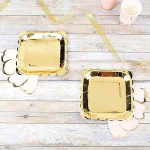 Modern 7-Inch Gold Foil Square Paper <b>Plates</b> with Scalloped Edge Festive Dessert Dinnerware for Parties - Product Image 2