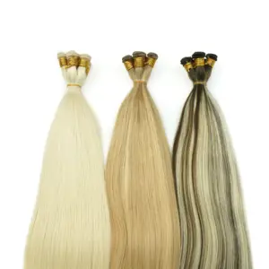 High-quality gold light colored extensions from the United States in 2024, hand tied weft knitted straight hair