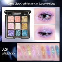 Palette de fards à paupières caméléon à neuf nuances, texture douce purée de pomme de terre, couleurs dégradées, maquillage pour les yeux à paillettes épaisses