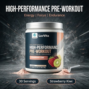 Poudre pré-entraînement haute performance LuvVita, saveur fraise kiwi, 780 g, favorise l'énergie, la concentration et l'endurance, pompe musculaire, étiquette privée OEM - Product Image 1