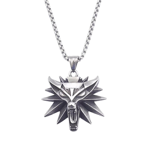 Stile Hip-Hop argento acciaio inossidabile Witcher tre testa di lupo collana alla moda catene gioielli con perla per uomo donna regalo - Product Image 1