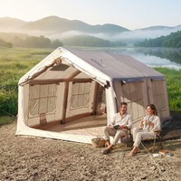 Tente de camping de luxe gonflable double couche quatre saisons, imperméable, portable, avec deux chambres et un salon, installation facile, 4x3m