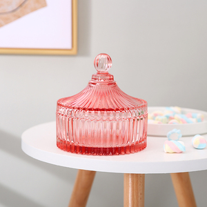 Luxury pink Printing <strong>Sweet</strong> <strong>Jar</strong> with Cover Lid Candy Box Botte in Vetro Con Rubinetto Glass Bright Sugar Bowl - Product Image 1