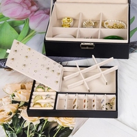 Boîte de rangement en cuir pour bijoux, vente en gros, pour bagues, boucles d'oreilles, colliers, cadeaux de demoiselles d'honneur, étui de voyage à 2 niveaux pour bijoux