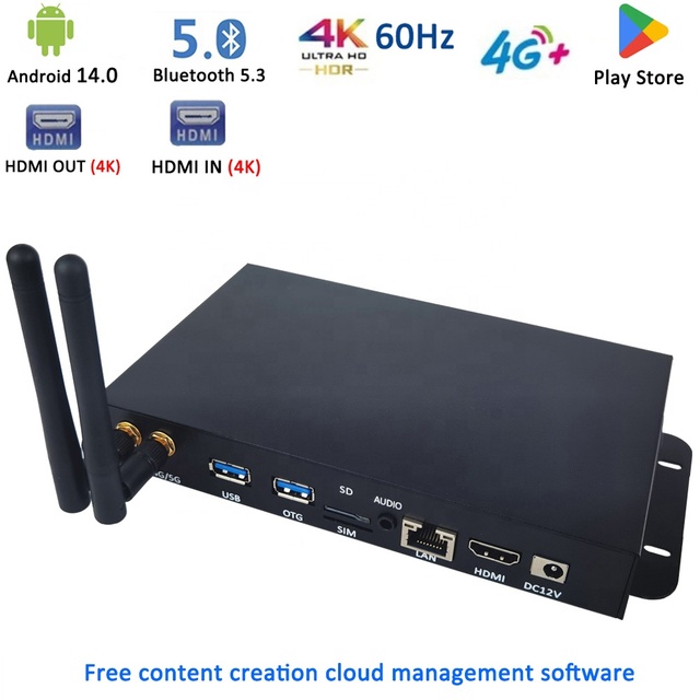 RK3576 RK3588 RK3566 4G Module SIM Android 14.0 Digital Signage Advertising 4K UHD HD-MI Output Cloud Based Media Player TV Box