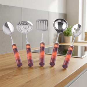 Ensemble d'outils de cuisine de qualité supérieure 5 pièces poignée de luxe en résine avec ensemble d'outils de cuisine élégants en acier inoxydable - Product Image 1