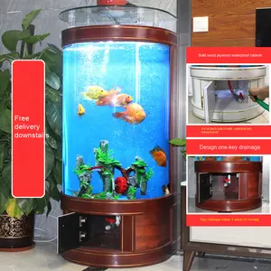 <span class=keywords><strong>Aquarium</strong></span> Mural en Verre Écologique Semi-Circulaire de Style Européen Moderne de 0.8m pour Poisson Rouge, 220V, Maison, <span class=keywords><strong>Aquarium</strong></span> pour Salon - Product Image 1