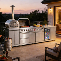Îlot BBQ Intégré Moderne de Luxe Personnalisé, Cuisine Extérieure, Grill au Gaz Naturel 7 Brûleurs, Modulaire en Acier Inoxydable
