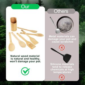 Ensemble d'ustensiles de cuisine en bambou pour casseroles et poêles antiadhésives, spatules et ustensiles de mélange, vaisselle en bambou - Product Image 4