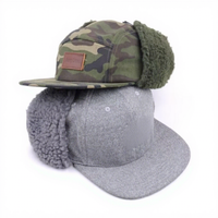 Casquette Snapback en laine Melton super chaude pour homme, coupe-vent, avec protège-oreilles en polaire, visière plate, logo personnalisé, chapeau d'hiver