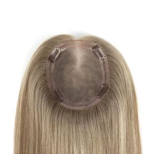 Topper de <span class=keywords><strong>cheveux</strong></span> humains <span class=keywords><strong>blond</strong></span> cendré, 4 clips, base mono, effet cuir chevelu naturel, postiche invisible et sans couture pour épaissir les <span class=keywords><strong>cheveux</strong></span>, pour femmes - Product Image 1