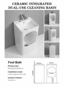 Nuovo <span class=keywords><strong>Lavabo</strong></span> Quadrato per Wudu Musulmano in <span class=keywords><strong>Ceramica</strong></span>, Lavandino per Lavaggio Piedi con Piedistallo Autoportante - Product Image 5