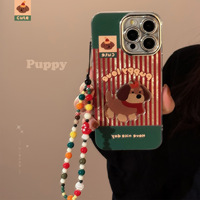 Étui pour iPhone 16/15/14/13 Pro Max en TPU avec motif de chien teckel rayé rouge, fermeture magnétique, finition mate et cordon de suspension