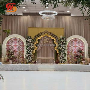 SMOOTH Luxury Gold Hollow Carved Arch Indian Royal Morocco Style Wedding Stage <b>Backdrop</b> Decoration LED Metal Arch <b>Stand</b> - Product Image 1