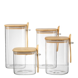 Samyo Stackable Glass Food Storage Containers Set Spice Glass Jars with Bamboo Lids for Kitchen Pantry Organization