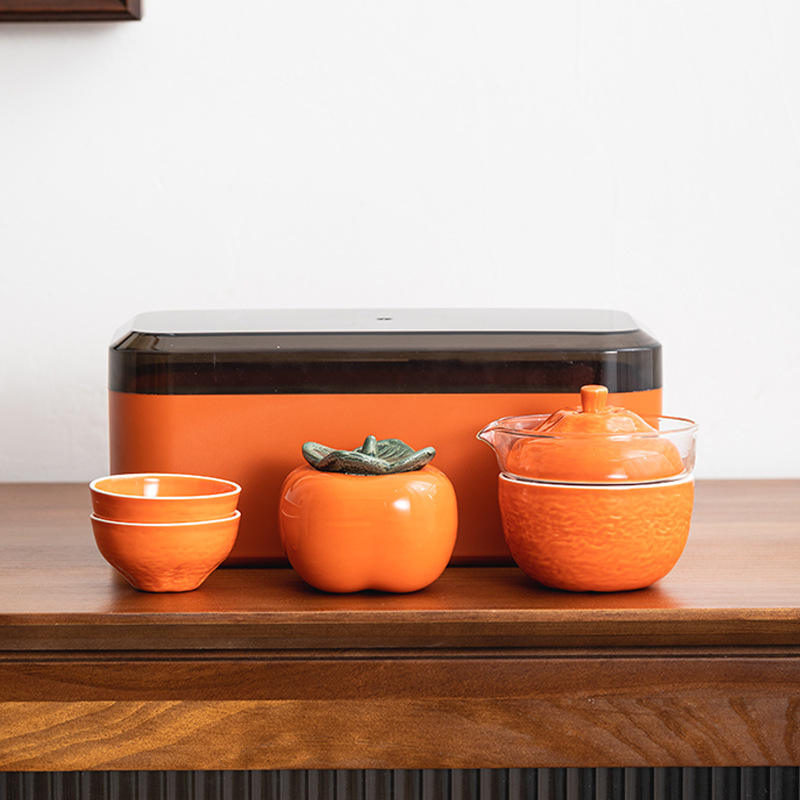 Persimmon Travel Tea Set (One Pot, Three Cups, Storage Box) - Orange