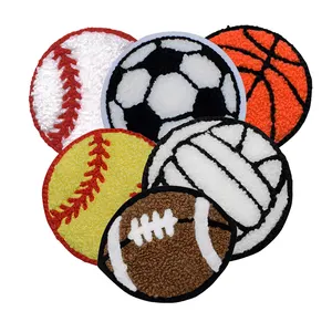 Hot Letterman Jacket Basketball Baseball Football Volleyball Softball Soccer Iron On Patches Chenille Sports Ball Patch