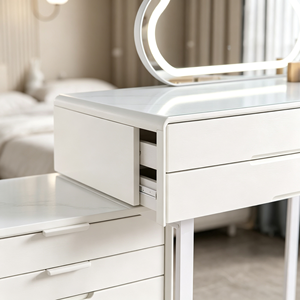 Coiffeuse blanche moderne avec miroir LED Cloud et tiroirs pour chambre à coucher - Product Image 6