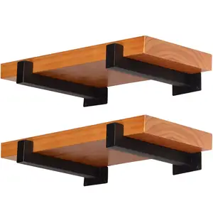 Industrial Metal Shelf Supports Black Iron Square Floating Hanging Shelving Bracket with Lip
