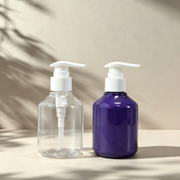 Bouteille à pompe ronde Boston en plastique transparent/violet brillant de 200 ml - Contenant vide à large ouverture