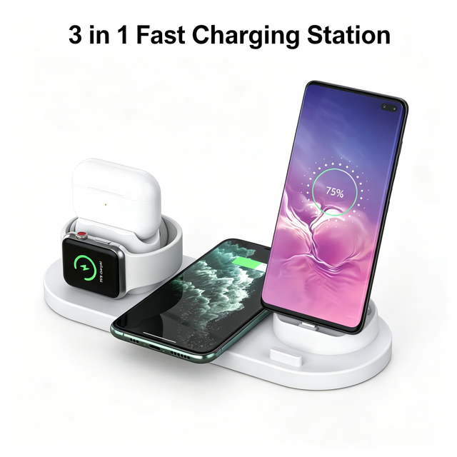 6-in-1 Multi-Function Wireless Charging Station, Vertical Private Mold Charger Compatible with Phones, Watches and Earbuds