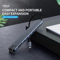 Adaptateur Type-C vers station d'accueil 4K pour téléphone portable et tablette, multifonction, port Ethernet 100M, USB 10-en-1
