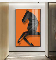 Peintures murales modernes en verre et porcelaine de cristal, personnalisées, de luxe, représentant un paysage animalier (cheval), avec éclairage LED, pour la décoration intérieure du salon
