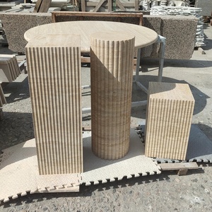 DTH Stone แท่นวางสำหรับตั้งโชว์โต๊ะข้างหินลูกบาศก์หินอ่อนธรรมชาติสีกุหลาบสีชมพูทรงกลม - Product Image 5