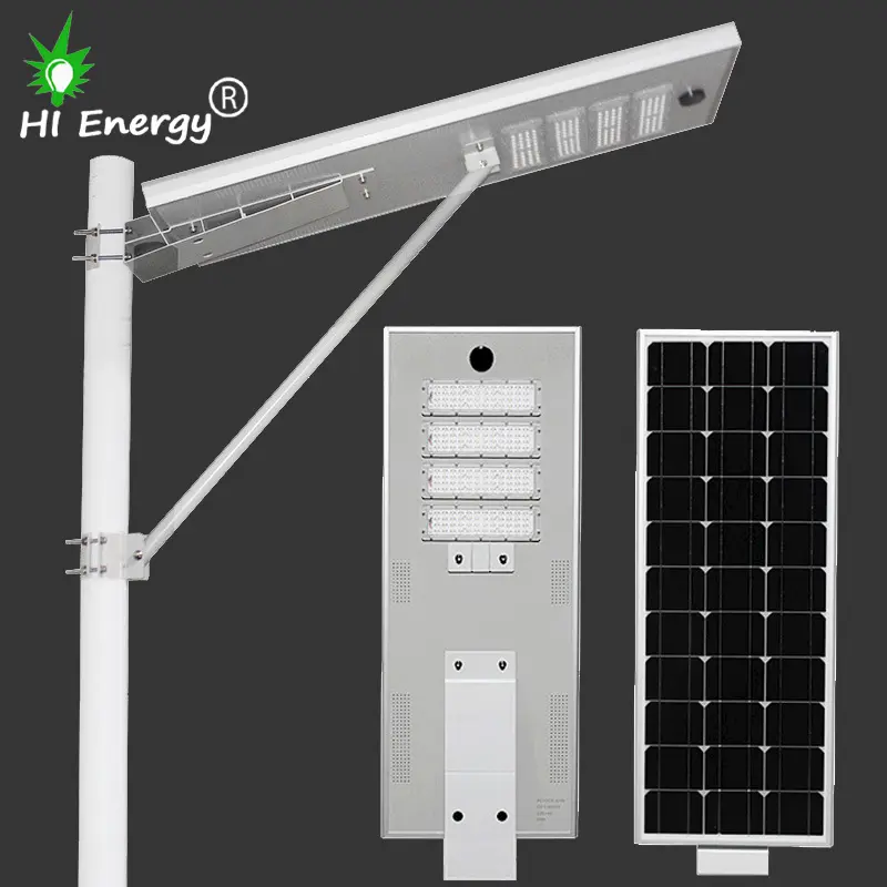 Farola led solar integrada para exteriores, farola solar de alto lumen, todo en uno, comercial, Hi Energy