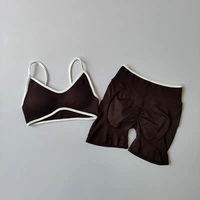 Fabrieks-OEM OEM Mode Kleurrijke Naadloze Kreukvrije Spandex Nylon Heupliftende Mooie Rug Fitness Set Yoga Shorts