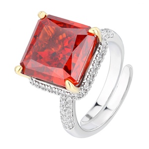 High Quality Jewelry Eco-friendly Copper 12*12mm Red Cubic Zirconia Brass <b>Square</b> <b>Adjustable</b> Band Ring for Bold Geometric Style - Product Image 1