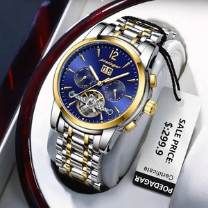 Drioshipping Montre mécanique automatique de luxe pour hommes avec fonction lumineuse Montre-bracelet calendrier étanche Logo personnalisable - Product Image 1