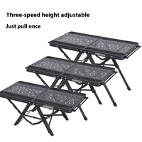 Table de camping pliable multifonctionnelle avec plateau amovible, trois niveaux de hauteur réglable