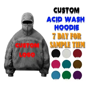 Custom High Quality 100% Cotton Hooded Sweater Drop shoulder vintage oversized pullover Fashion acid wash hoodie