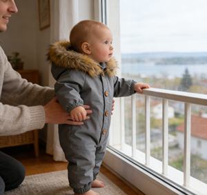 Tuta Invernale Calda per Neonati OEM, Tuta con Cappuccio in Pelliccia e Chiusura a Bottoni, Antivento, per Neonati con Fantasia a Tinta Unita - Product Image 2