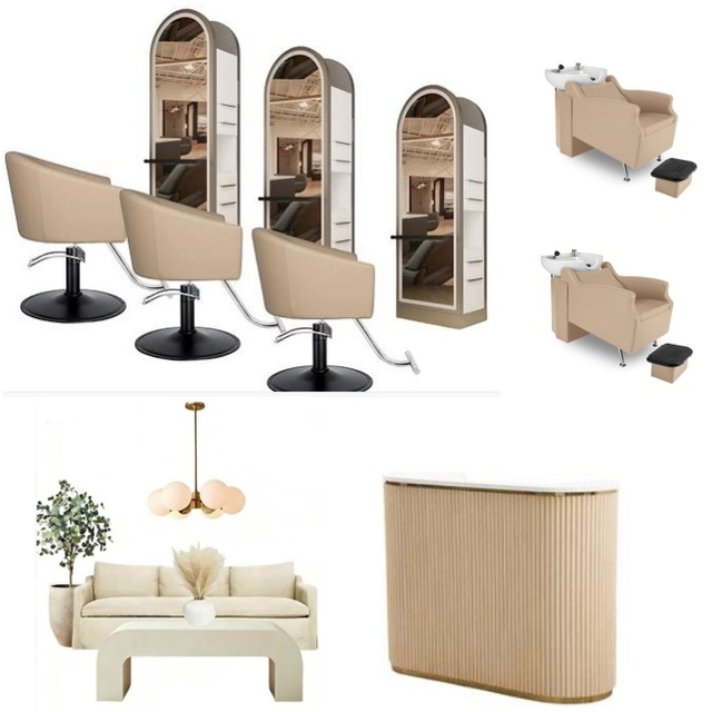 Stylist Chair Hair Salon Furniture Double Sides Wood Arch Hairdressing Barber Mirror Styling Station With Led