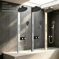 Système de douche mural 3 fonctions en laiton brossé et acier inoxydable, style moderne minimaliste, effet pluie et cascade, fabriqué à Kaiping