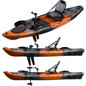 Kayak de pêche à moteur ou à propulsion 10,5 pieds, monoplace, en LLDPE, orange et gris, kayak de pêche sit-on-top avec moteur - Product Image 1