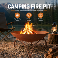 Brasero portable en acier Corten avec trépied pour camping, jardin, terrasse, chauffage au bois et barbecue extérieur