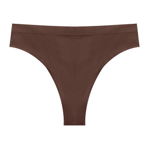 Culottes string côtelées sans couture marron pour femmes, taille basse, sexy, respirantes, grandes tailles, pour le yoga, vente en gros - Product Image 1