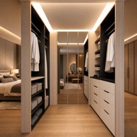 Armario Vestidor de Lujo Abierto Personalizado de Madera, Sistema de Armario Moderno de Madera para Ropa, Armario de Dormitorio con Cajones