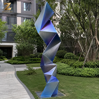 Escultura Moderna de Acero Inoxidable con Acabado Aurora, Instalación de Arte Metálico Abstracto Facetado para Oficinas, Plazas, Resorts y Paisajes